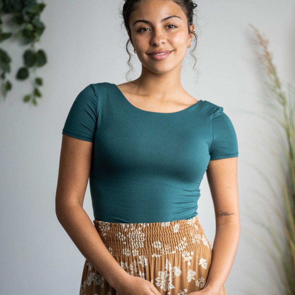 Sozy Green Bodysuit Short Sleeve M Women's Size Medium Very Soft Handmade in USA
